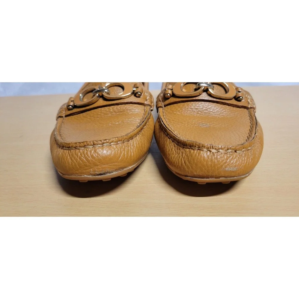Tan Leather Coach Loafers With Brown Enamel CC Buckle Trim Size 6